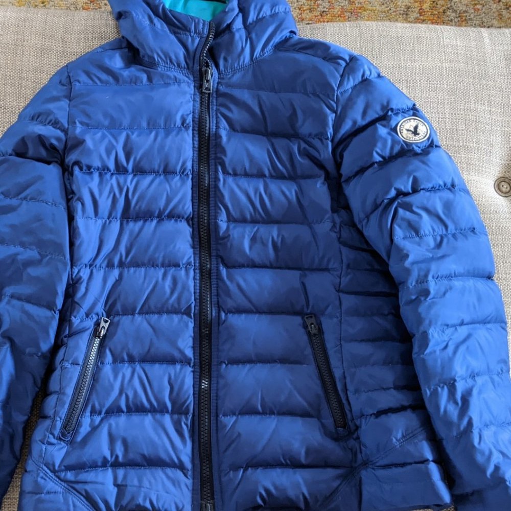American Eagle Blue Lightweight Down Puffer Hooded